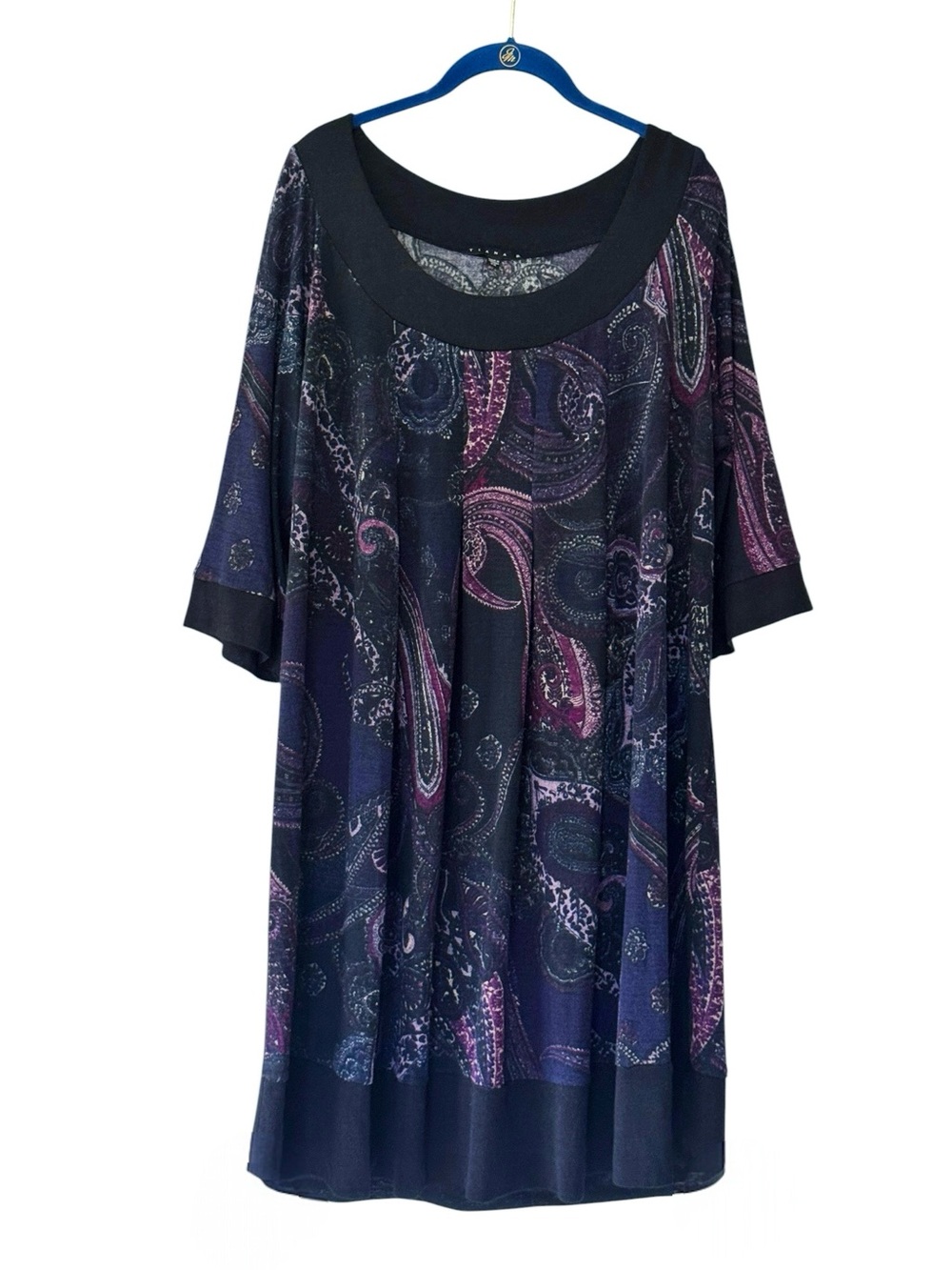 Tiana B. Purple Paisley Women's Shift Dress with 3/4 sleeves NWT